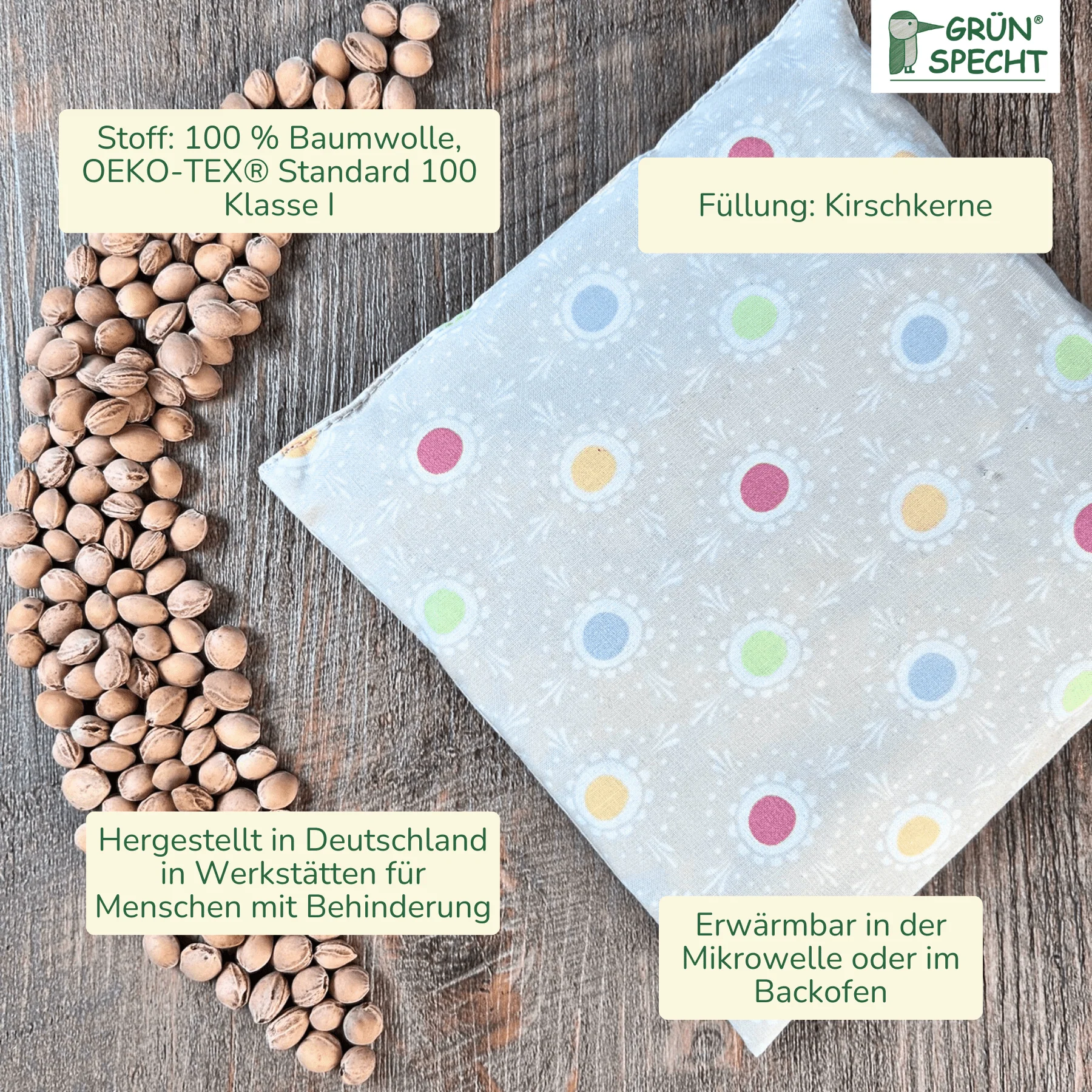 Kirschkern-Kissen, Lollipop beige, 16 x 16 cm - Image 4